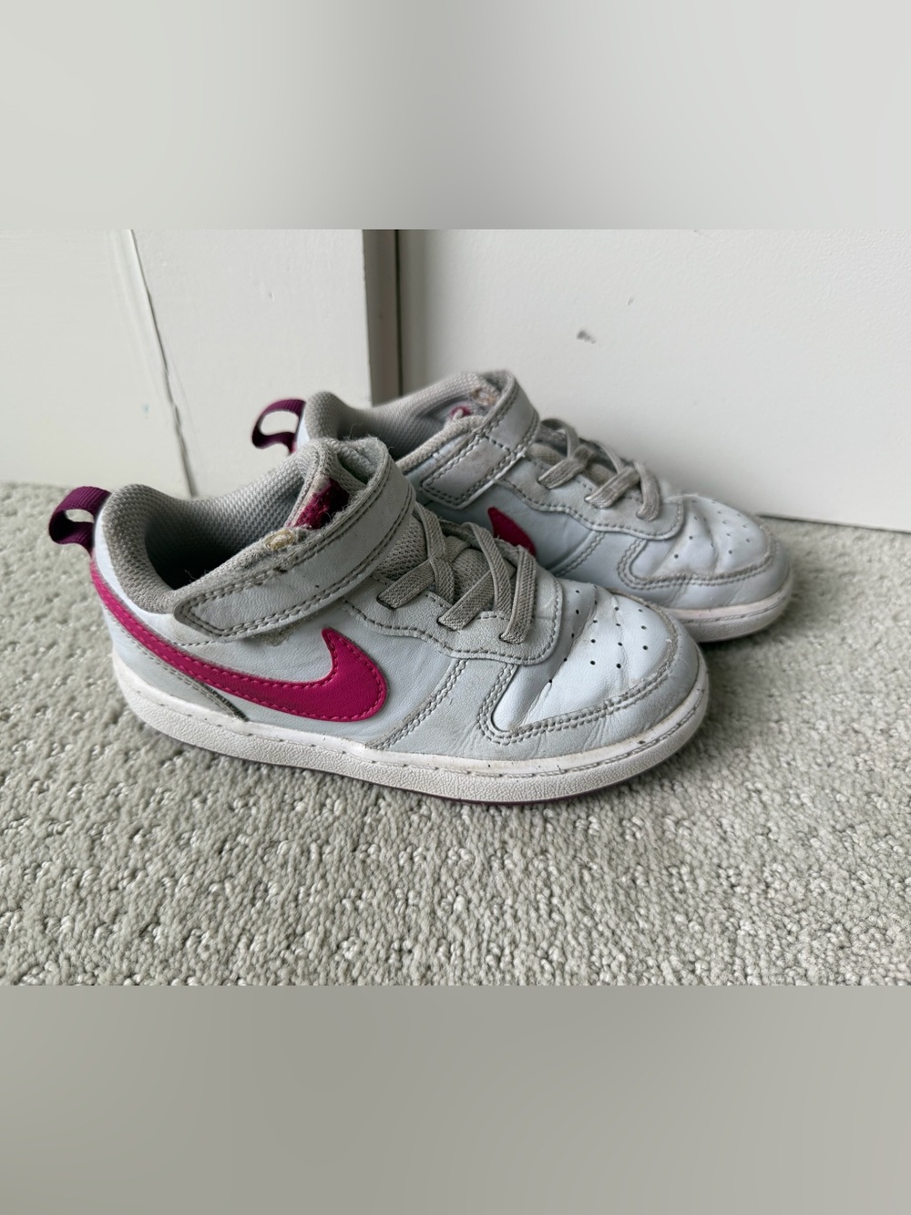 Nike Kids White Sneakers with Pink Swoosh